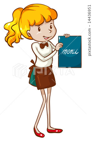 A simple sketch of a waitress holding a menu 14436951