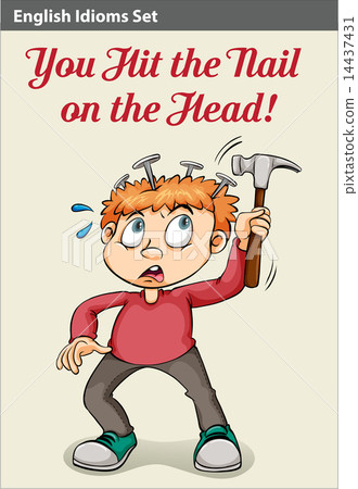 A boy hammering his head A boy hammering his head 14437431