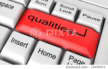 qualities word on white keyboard 14446812