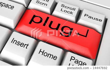 plug word on white keyboard 14447692
