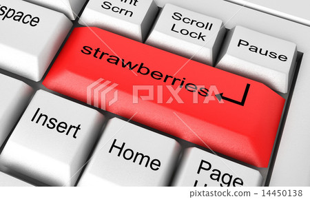 strawberries word on white keyboard 14450138