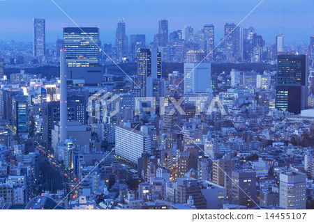 Tokyo city landscape Twilight viewing Shibuya and Shinjuku skyscraper groups Tokyo city landscape Twilight viewing Shibuya and Shinjuku skyscraper groups 14455107