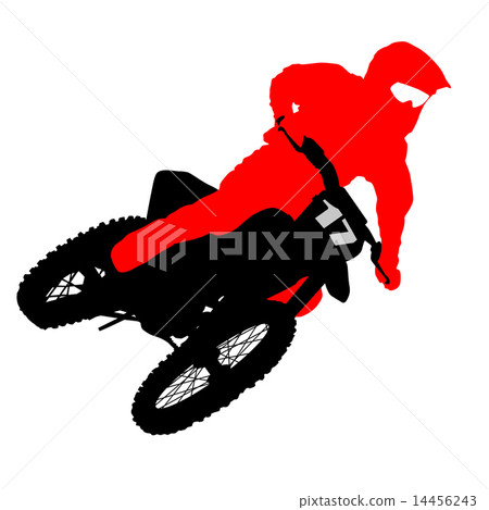 Black silhouettes Motocross rider on a motorcycle Black silhouettes Motocross rider on a motorcycle 14456243