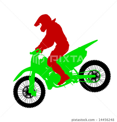 Black silhouettes Motocross rider on a motorcycle Black silhouettes Motocross rider on a motorcycle 14456248