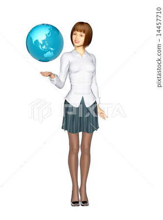 支持地球3DCG例證材料的逗人喜愛的婦女 支持地球3DCG例證材料的逗人喜愛的婦女 14457710