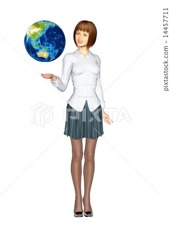 支持地球3DCG例證材料的逗人喜愛的婦女 支持地球3DCG例證材料的逗人喜愛的婦女 14457711