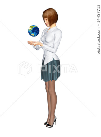 支持地球3DCG例證材料的逗人喜愛的婦女 支持地球3DCG例證材料的逗人喜愛的婦女 14457712