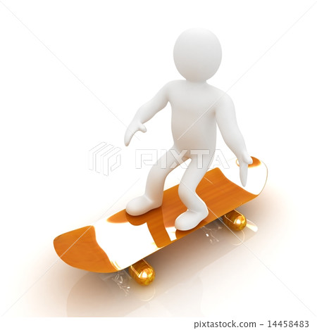 3d white person with a skate and a cap 3d white person with a skate and a cap 14458483
