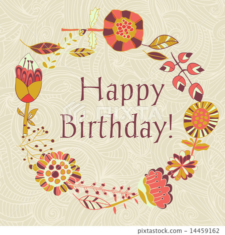 happy birthday greeting card. circle floral frame happy birthday greeting card. circle floral frame 14459162