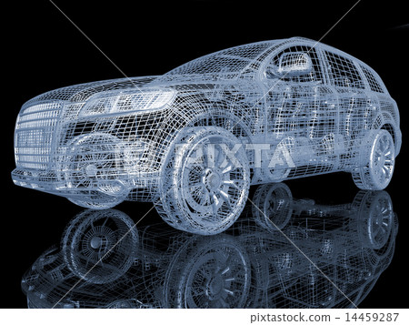 Car model on black background with reflection 14459287