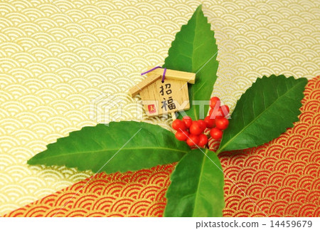 新年的背景材料·Eriku Eima·Kani的日本紙張背面水平位置·明信片對應比率的佛教ema 14459679