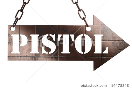 pistol word on metal pointer pistol word on metal pointer 14478248