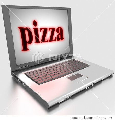pizza word on laptop 14487486