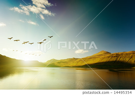 Seascape, mountains on the horizon. Seascape, mountains on the horizon. 14495354