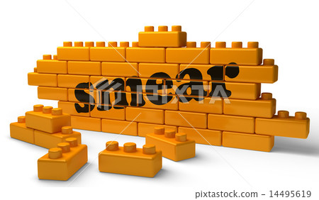 smear word on yellow brick wall 14495619