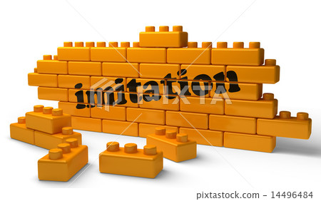 imitation word on yellow brick wall 14496484