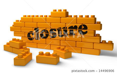 closure word on yellow brick wall 14496906