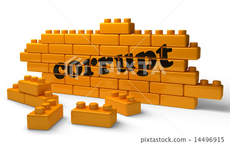 corrupt word on yellow brick wall 14496915