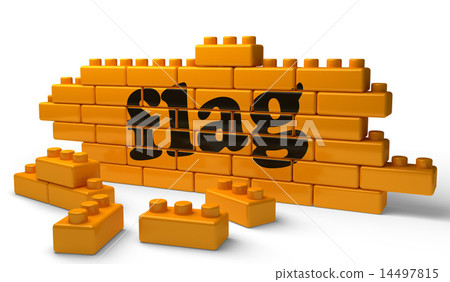 flag word on yellow brick wall 14497815