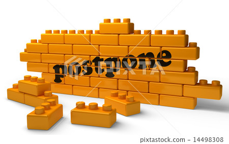 postpone word on yellow brick wall 14498308