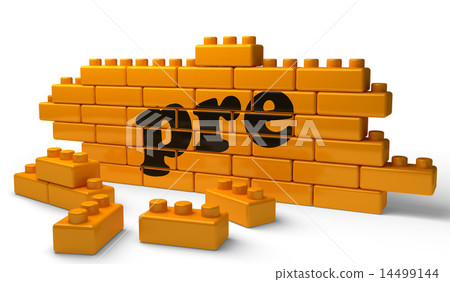 pre word on yellow brick wall 14499144