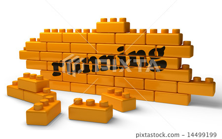 running word on yellow brick wall 14499199