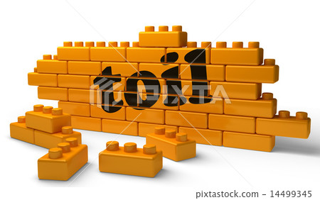 toil word on yellow brick wall 14499345