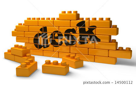 desk word on yellow brick wall 14500112