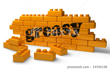 greasy word on yellow brick wall 14500196