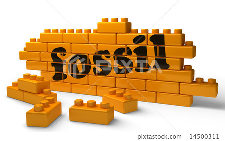 fossil word on yellow brick wall 14500311