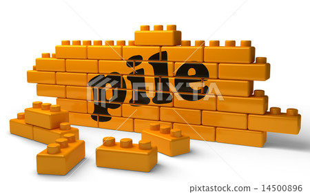 pile word on yellow brick wall 14500896