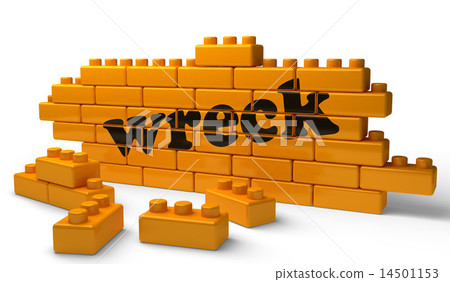 wreck word on yellow brick wall 14501153