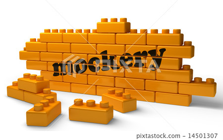 mockery word on yellow brick wall 14501307