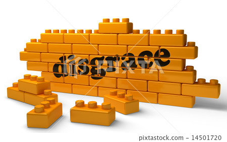 disgrace word on yellow brick wall 14501720