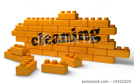 cleaning word on yellow brick wall 14502820