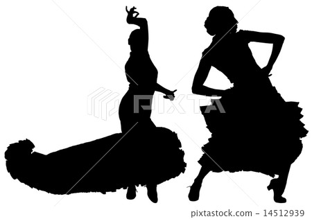 Two black silhouettes of female flamenco dancer 14512939