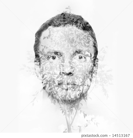 Man face mixed with small tree leaves pattern 14513167