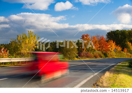 Speed car on a road in Krkonose mountain 14513917