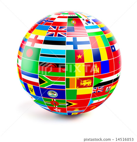 ThreeD globe sphere with flags of the world on white ThreeD globe sphere with flags of the world on white 14516853