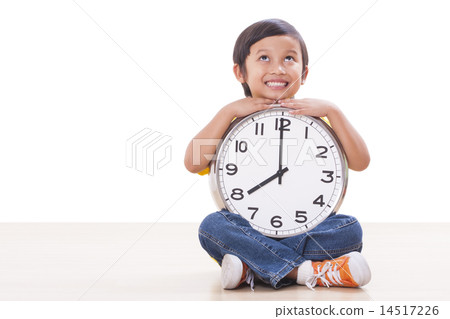 boy is holding big clock  14517226
