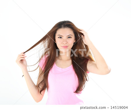 Woman messy hair angry bad hair day  14519004