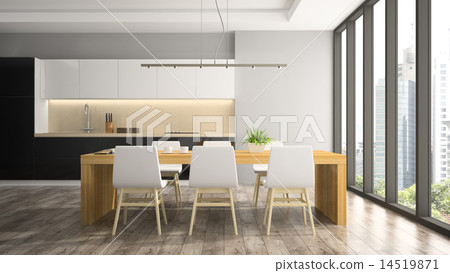 Modern interior of dining room 3D rendering 14519871