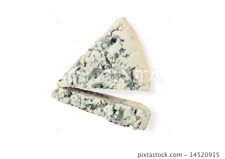 piece of blue cheese on white background 14520915