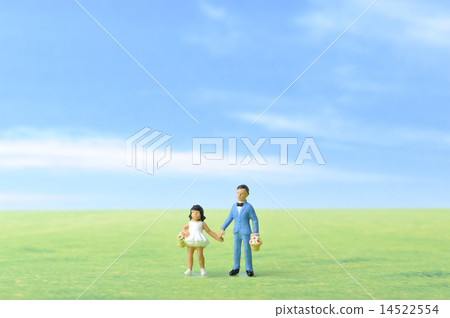 Blue sky and meadow and two children 14522554