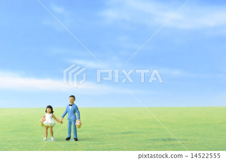 Blue sky and meadow and two children 14522555
