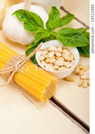 Italian traditional basil pesto pasta ingredients 14523988