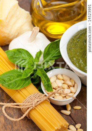 Italian traditional basil pesto pasta ingredients 14523991