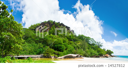 Sunny Beach. Black rock in green forest. Sunny Beach. Black rock in green forest. 14527812
