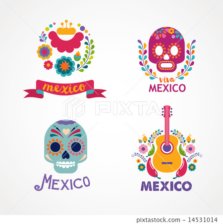 Mexico music, skull and food elements 14531014