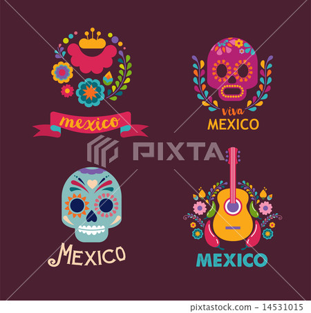 Mexico music, skull and food elements 14531015